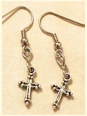 Handmade Silver Cross Earrings Stainless Steel Hooks Dainty Christian Faith